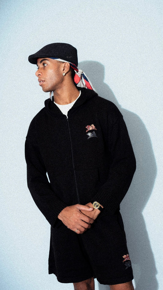 Black Hoodie Zip "Jacquard Logo"