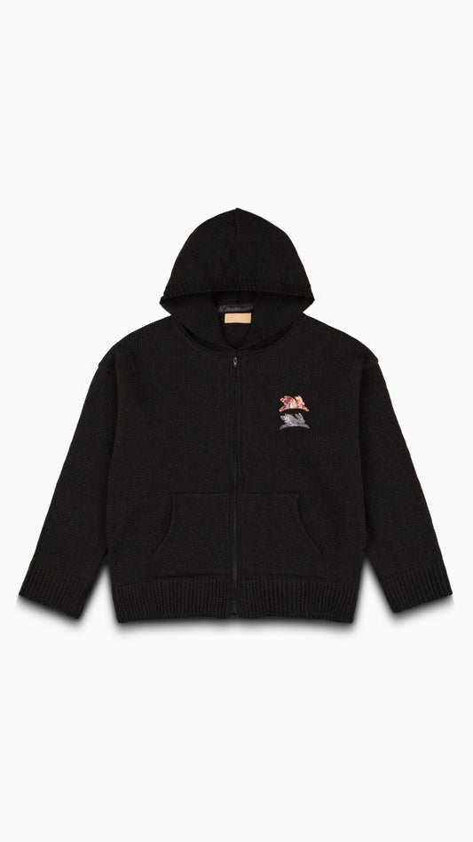 Black Hoodie Zip "Jacquard Logo"